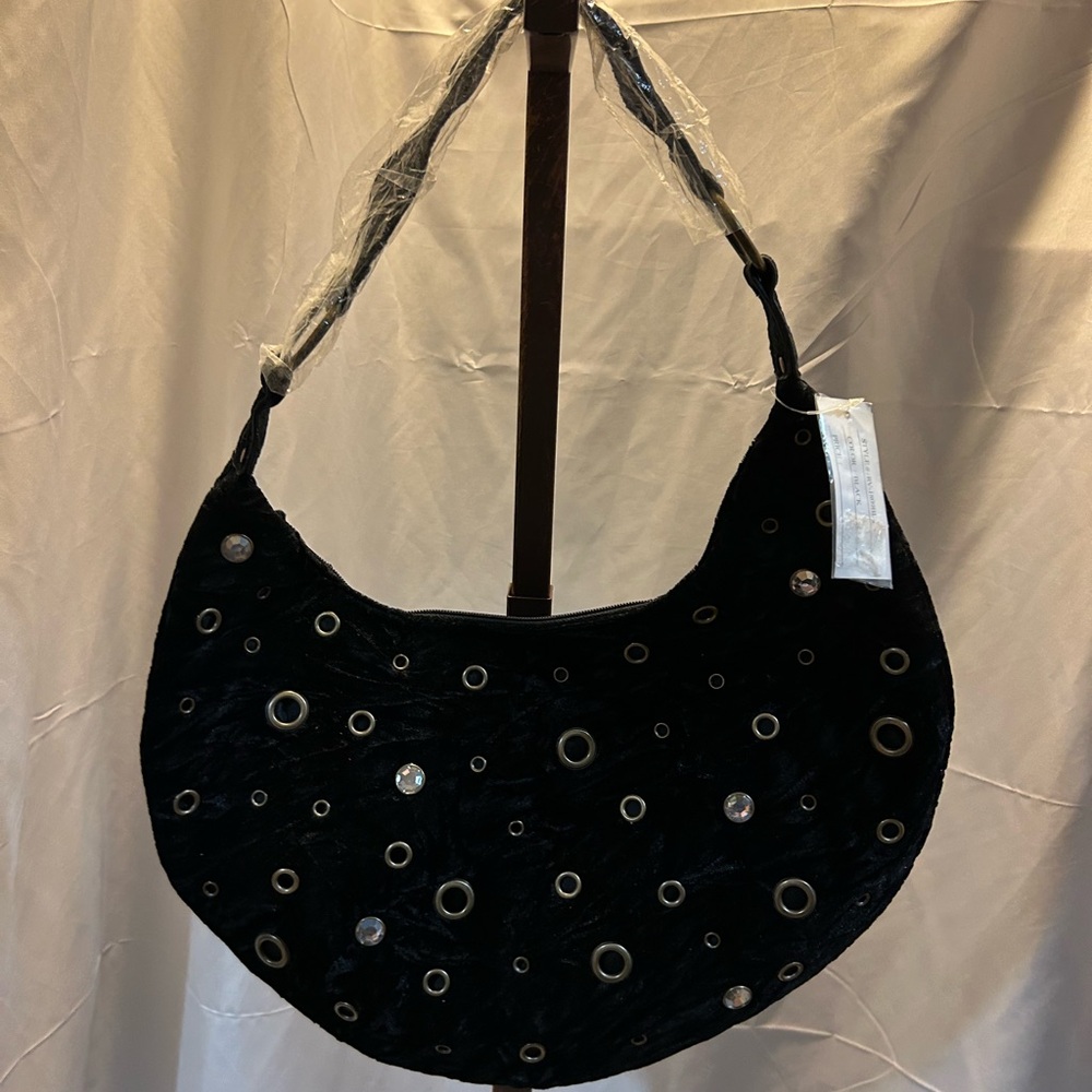 VIETA Fashion Black Shoulder Bag with Metallic Accents